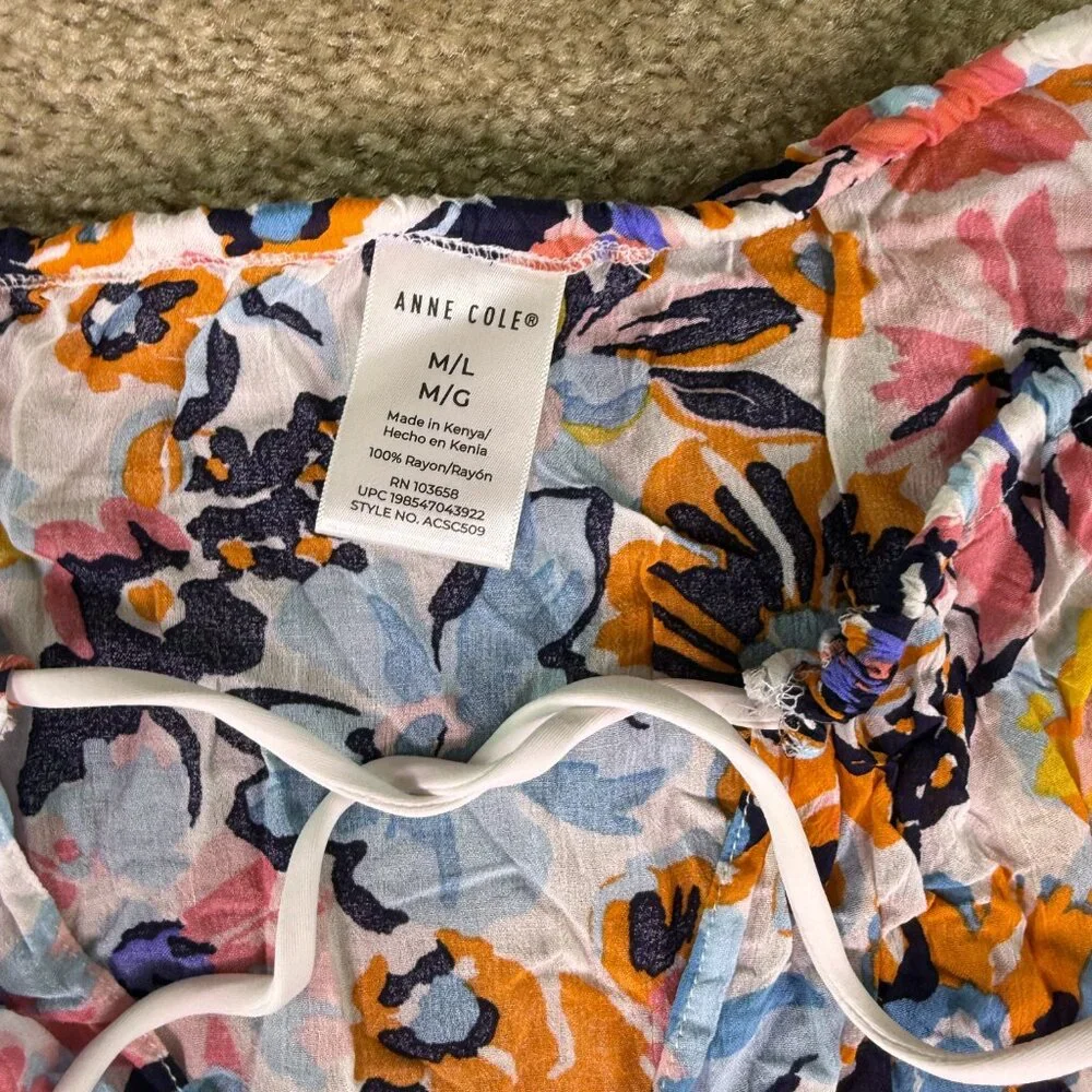 Anne Cole NWT Floral Semi Sheer Plunge Neck Tunic Top Cover Up Medium E936 - Picture 4 of 9